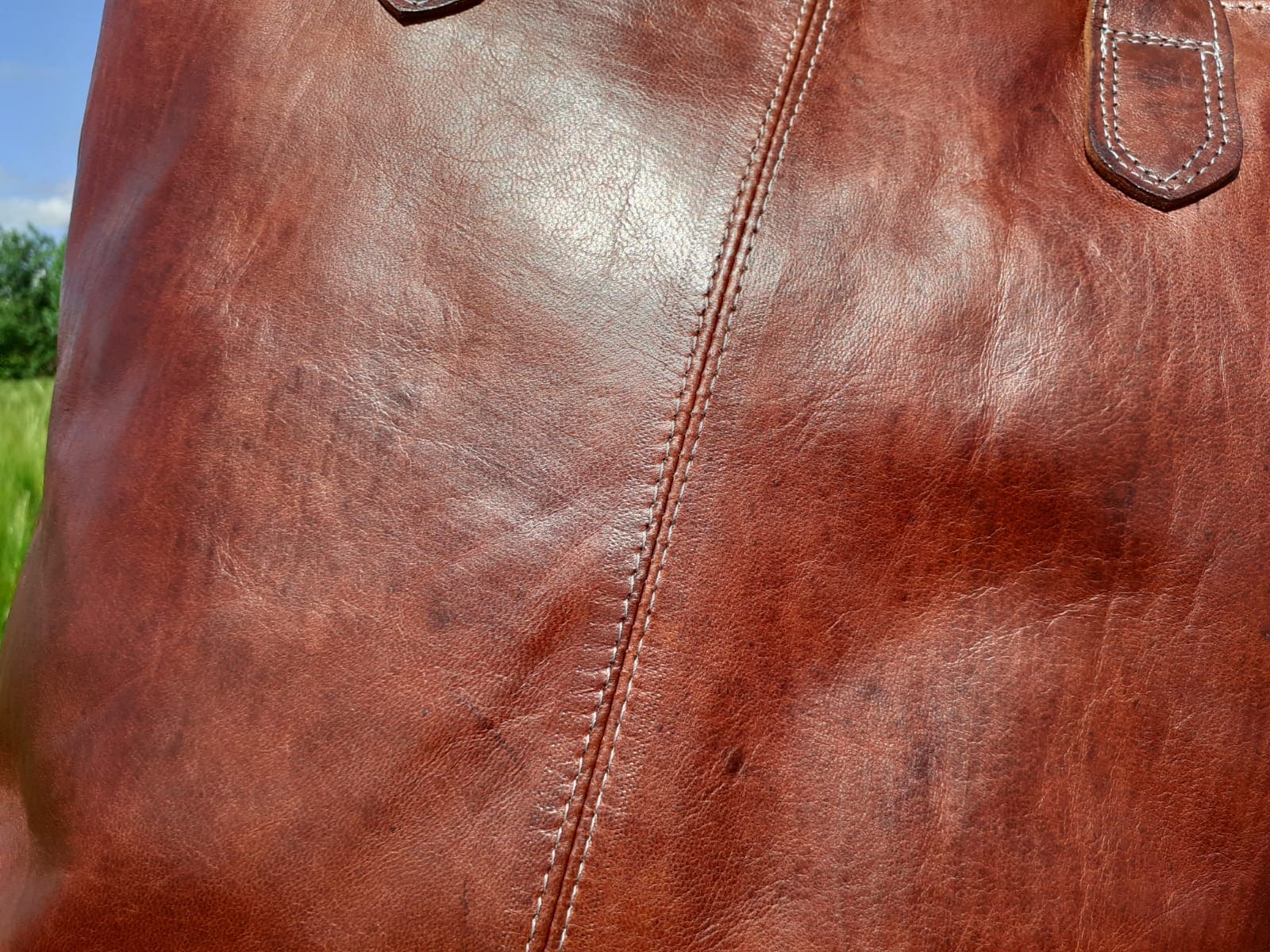 zoom sur sac en cuir cognac