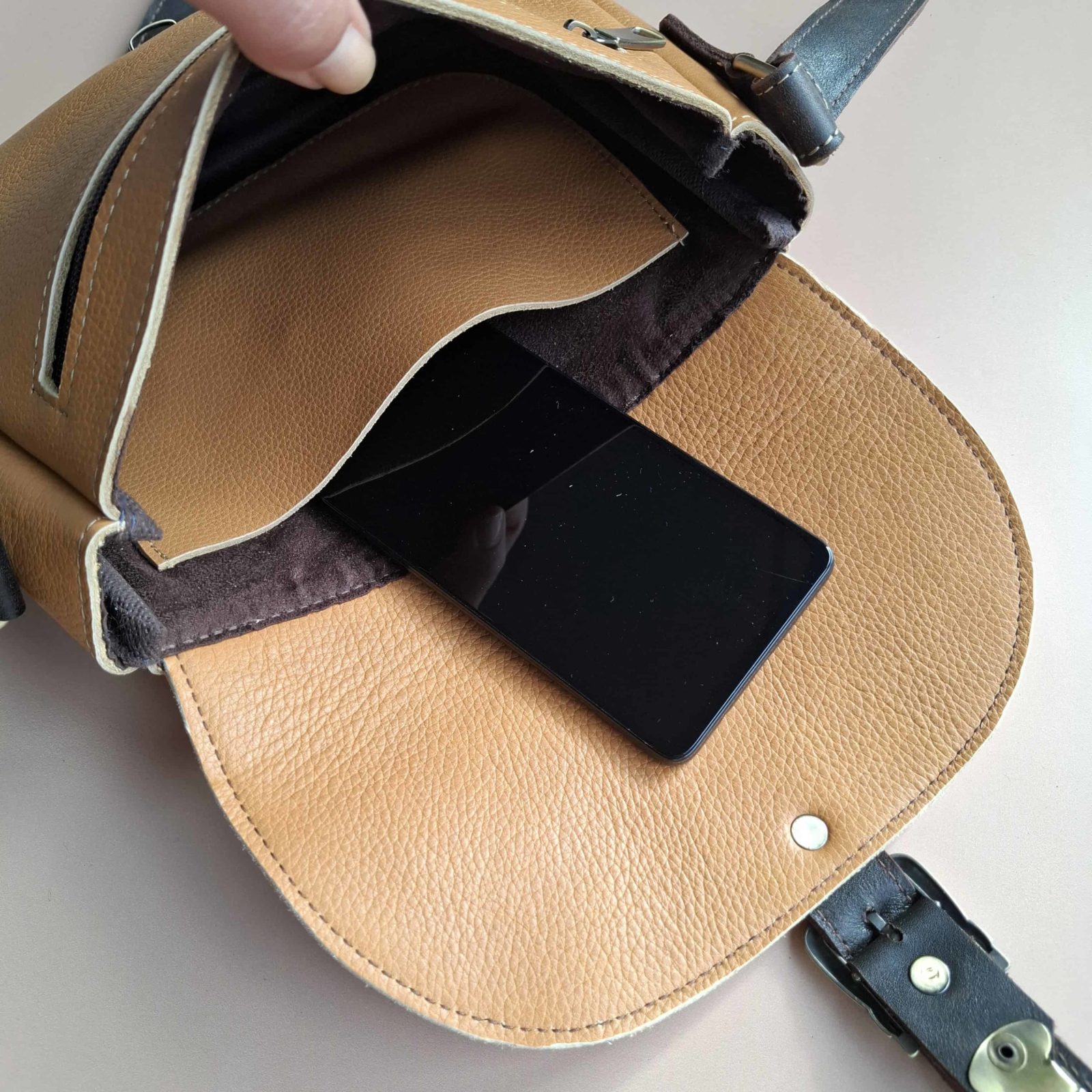 Sac cuir camel grainé