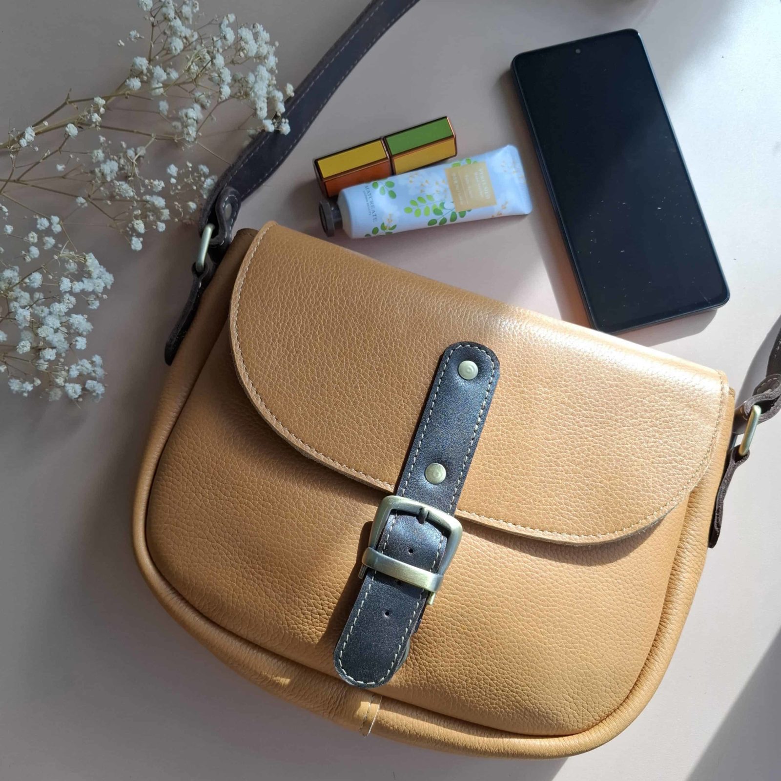 Sac cuir camel grainé