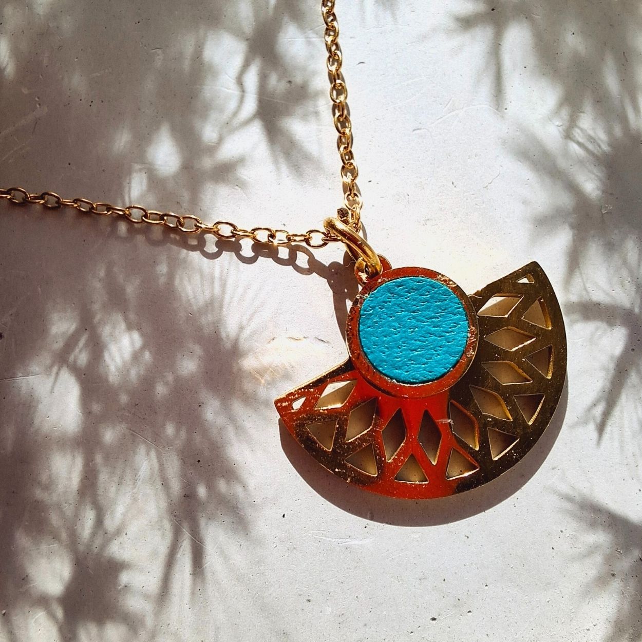 Collier femme cuir bleu turquoise