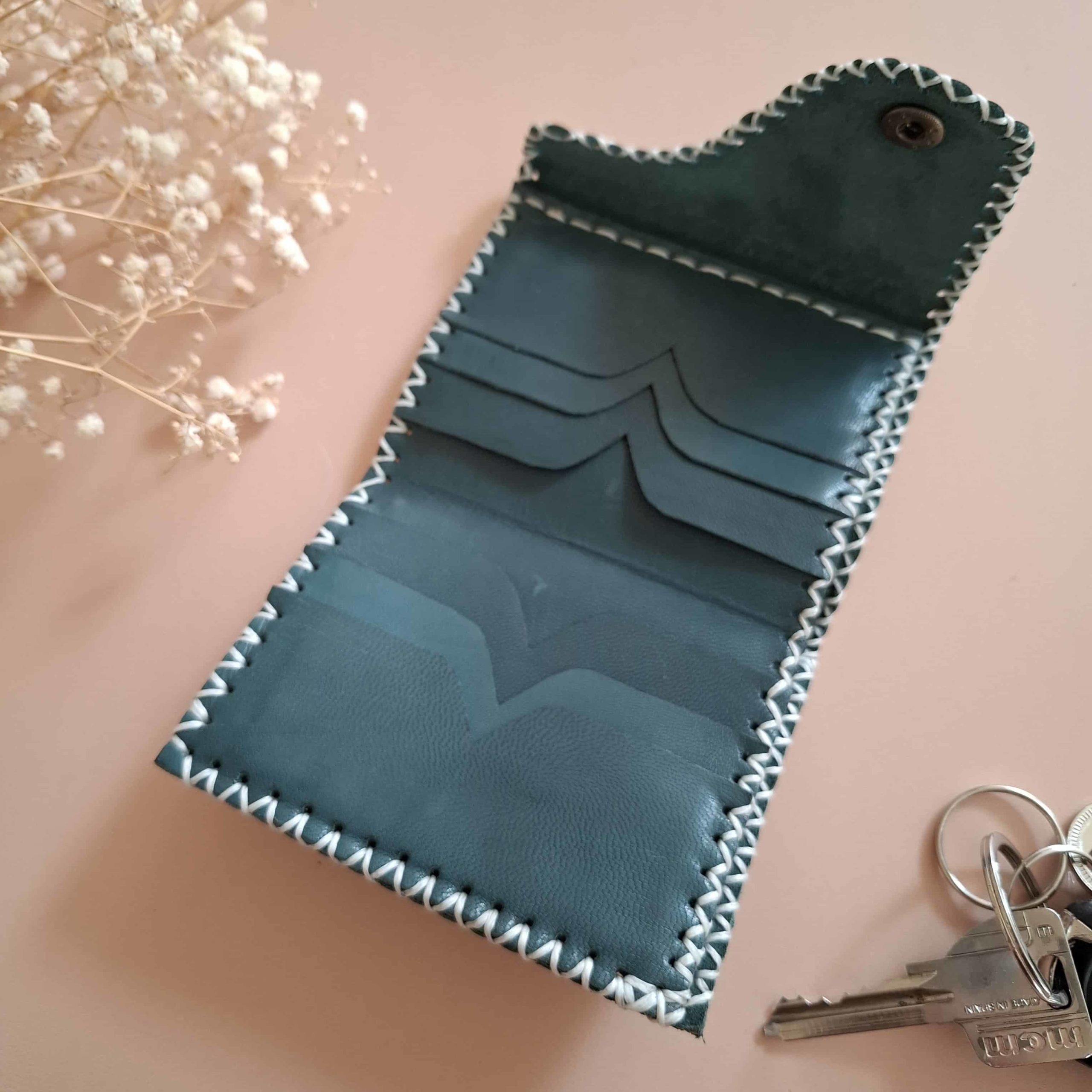 portefeuille 3 en 1 en cuir bleu pétrole